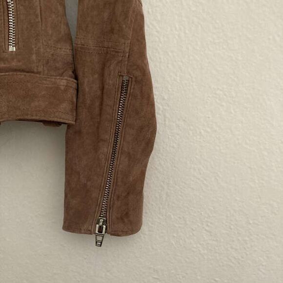 NEW BLANK NYC WOMEN'S BROWN LEATHER LONG SLEEVE ZIPPED MOTO JACKET SIZE S - Picture 3 of 9